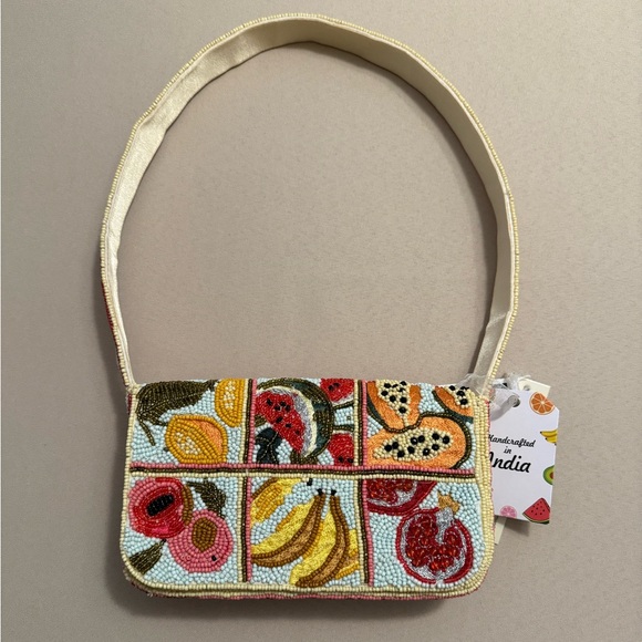 Handcrafted in India Handbags - India Beaded Bag Colorful Tropical Fruits & Tropical Drink Cocktail Beverage